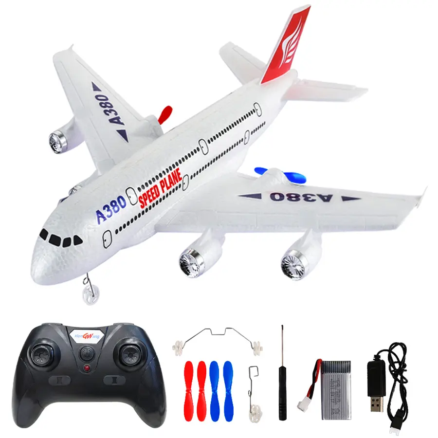 Gren for first day of school remote Control Aircraft, Airbus A380 Durable eppfom Toy Airplane with Plastic Parts, 3-Channel Design, LED Lights, Night Version, Airplane Gift for Kids Over 3 Years Old, Airplane Gift For Kid