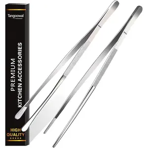 2 Pcs 12-Inch Fine Tweezer Tongs,Extra-Long Stainless Steel Tweezers Tongs