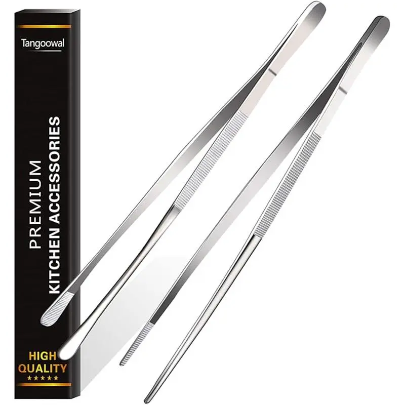 2 Pcs 12-Inch Fine Tweezer Tongs,Extra-Long Stainless Steel Tweezers Tongs