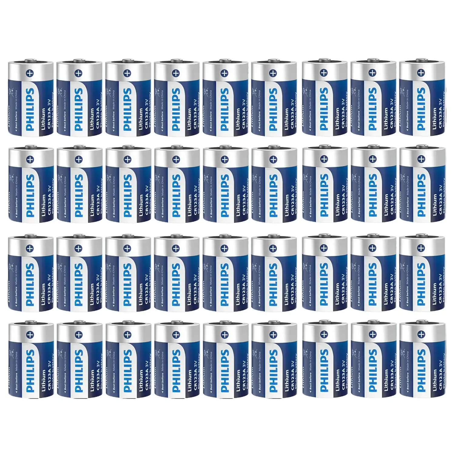 Philips CR123A 3V Lithium Non-Rechargeable Batteries (36-Pack) - Long-Lasting Power for Home Security Alarm System Sensors, Doorlocks