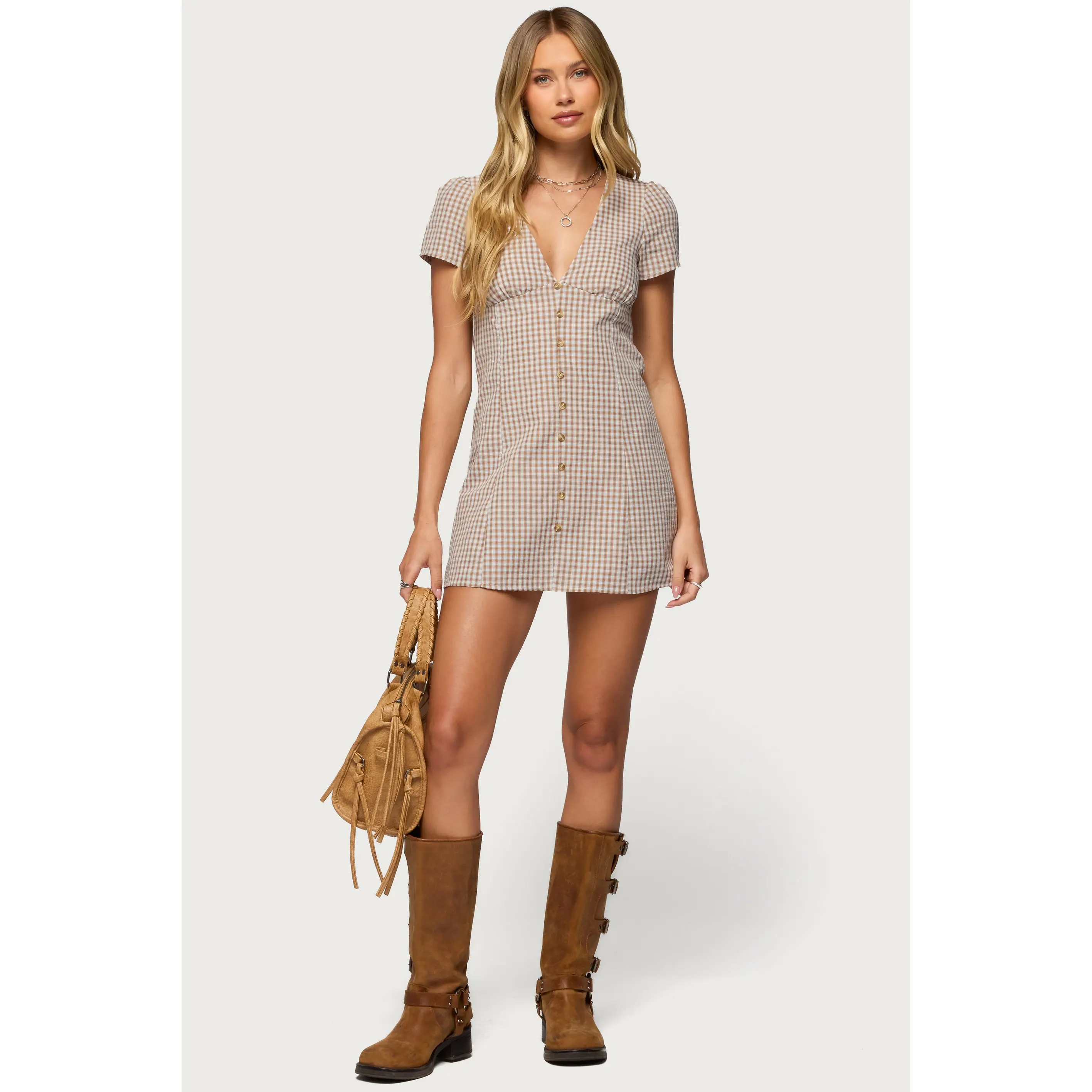Arli Gingham Button Up Romper