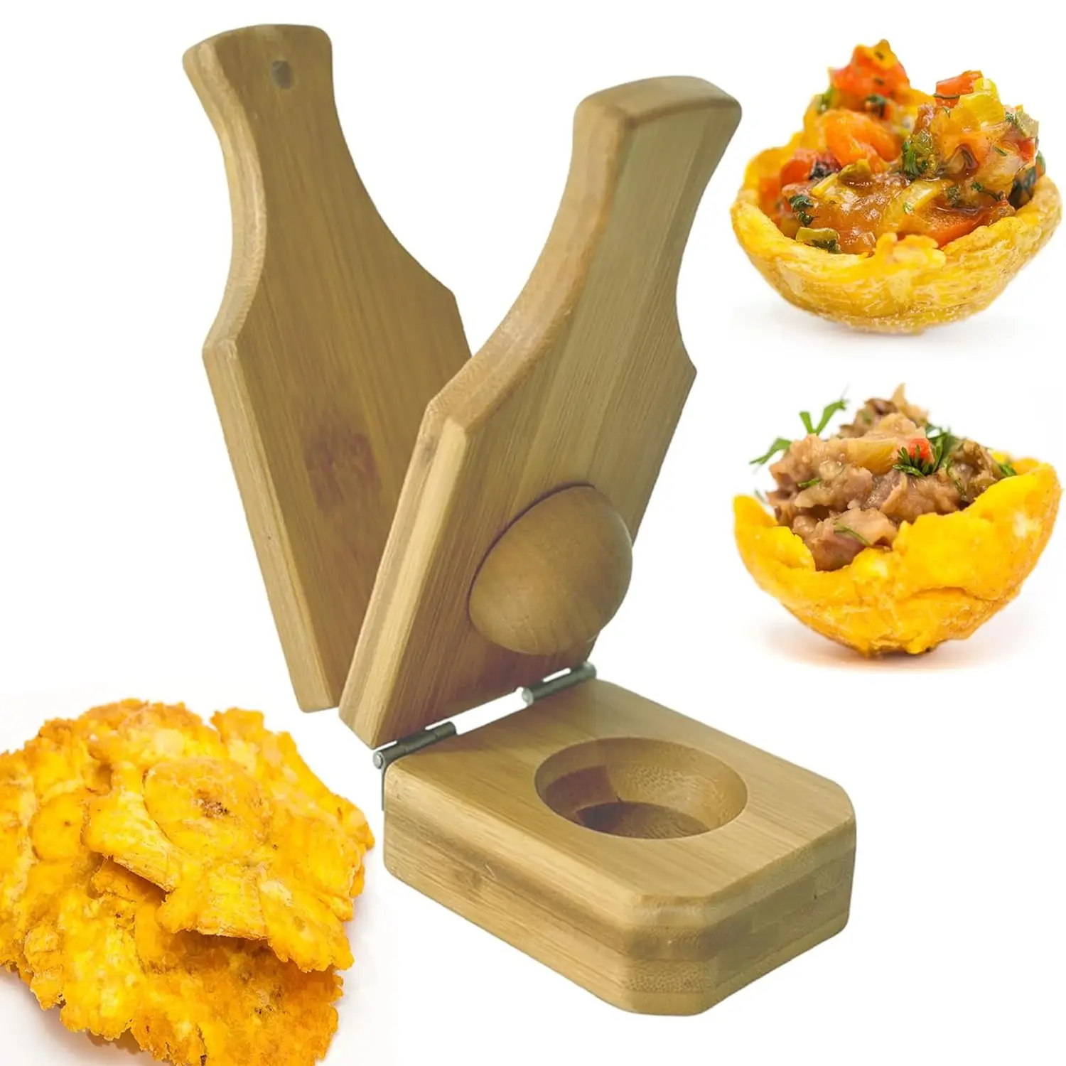 Mini Wooden Tostones & Plantain Press, 2-in-1 Smasher Mold for Crispy Green Plantains, Banana Smash Maker with Cup, Traditional Latin Kitchen Tool & Gadget, Home Kitchen Accessory, Durable Kitchen Tool