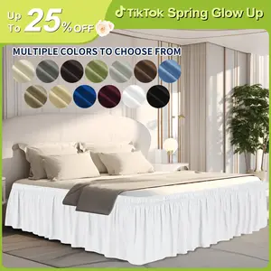 Easy-Going Ruffled Bed Skirt, 14/18/22 Inch Tailored Drop Soft Washable Bed Skirt for Twin, Queen, King and C-King Size Beds, Fitted with Adjustable Elastic Belt, Without Lift The Mattress, Bedroom, Beddecor