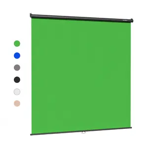 RAUBAY 6.7′ x 7.2′ Pull Down Green Screen (Blue/White/Grey/Black/Beige) Backdrop Retractable Collapsible Wall-Mount Background for Professional Video Production, Chroma Key Backdrop for YouTube, TikTok, Streaming, Video Conferencing