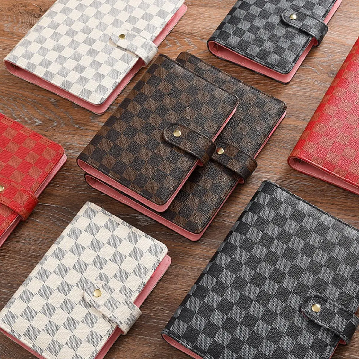 Modern Plaid Pattern A5 Faux Leather Notebook, Detachable Refillable Inner Pages, Multi-Functional Storage, Ideal for Work to Manage Tasks Effectively, Checkered, A5 Grid Brown（Inside Pages）, Storage Organizer
