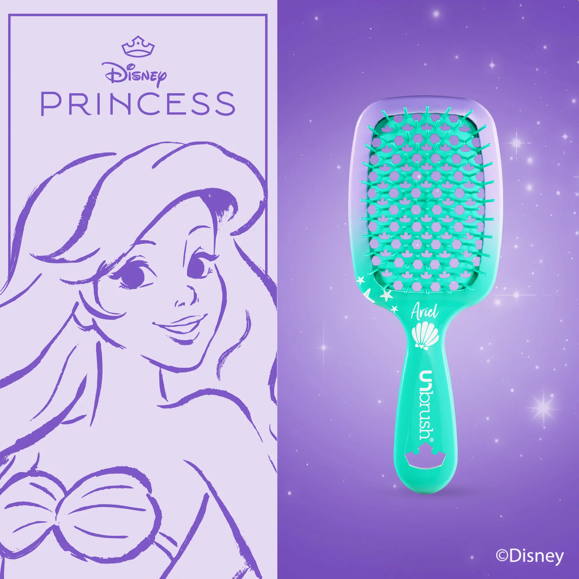 Disney Princess UNbrush, detangling hair brush, Reduces Breakage & Gently Releases Tangles, Vented Cushion, For Curly Hair & All Hair Types, FHI HEAT