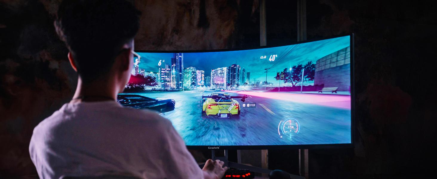 Gawfolk 34 Inch Curved Ultrawide Gaming Monitor 1500R UWQHD 3440x1440 165Hz 1ms GTG HDMI DP Dual Ports FreeSync 99% sRGB Multi-Tasking PIP PBP VESA 75x75mm Wall-Mount Black