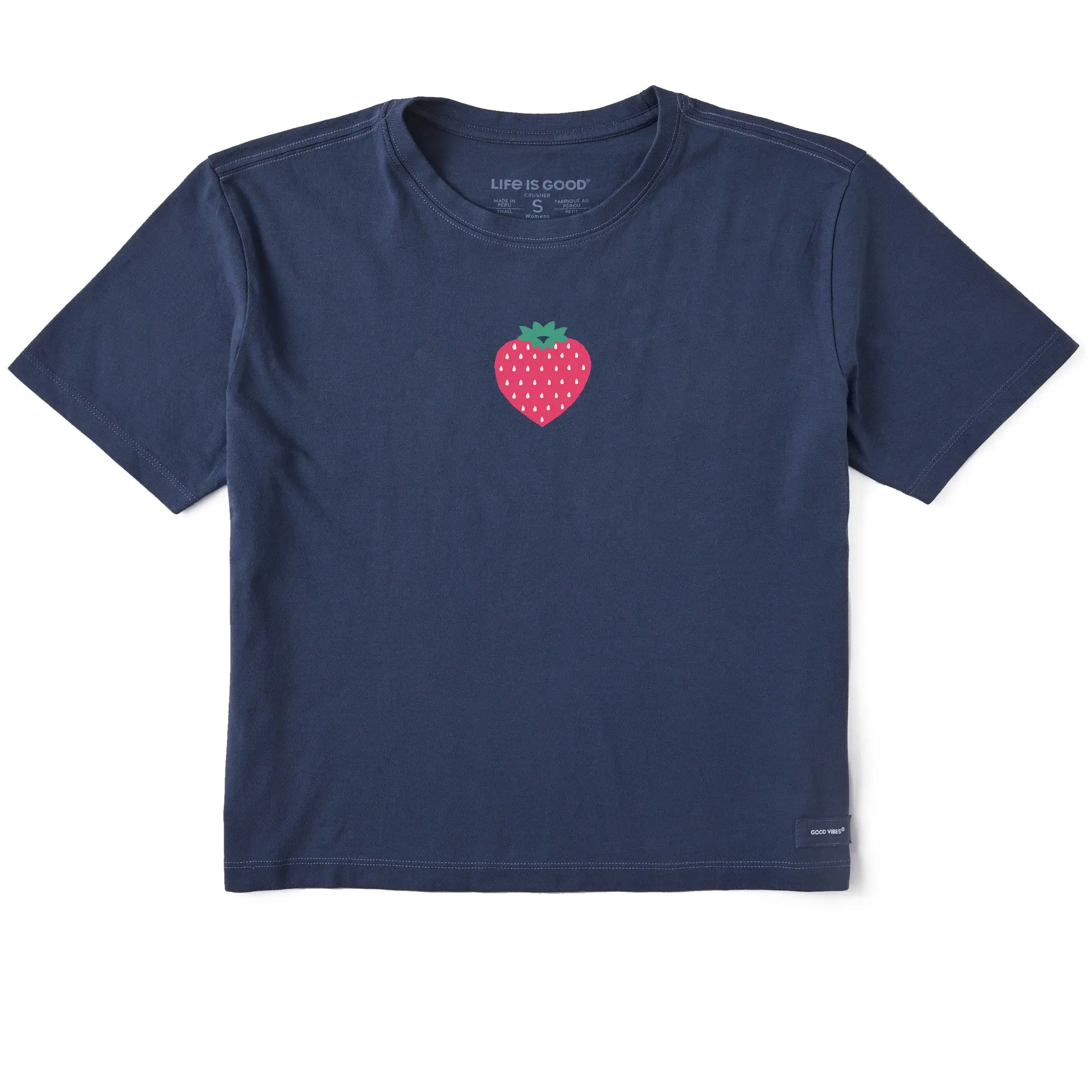 Women's Mini Strawberry Heart Short Sleeve Crusher Boxy Tee