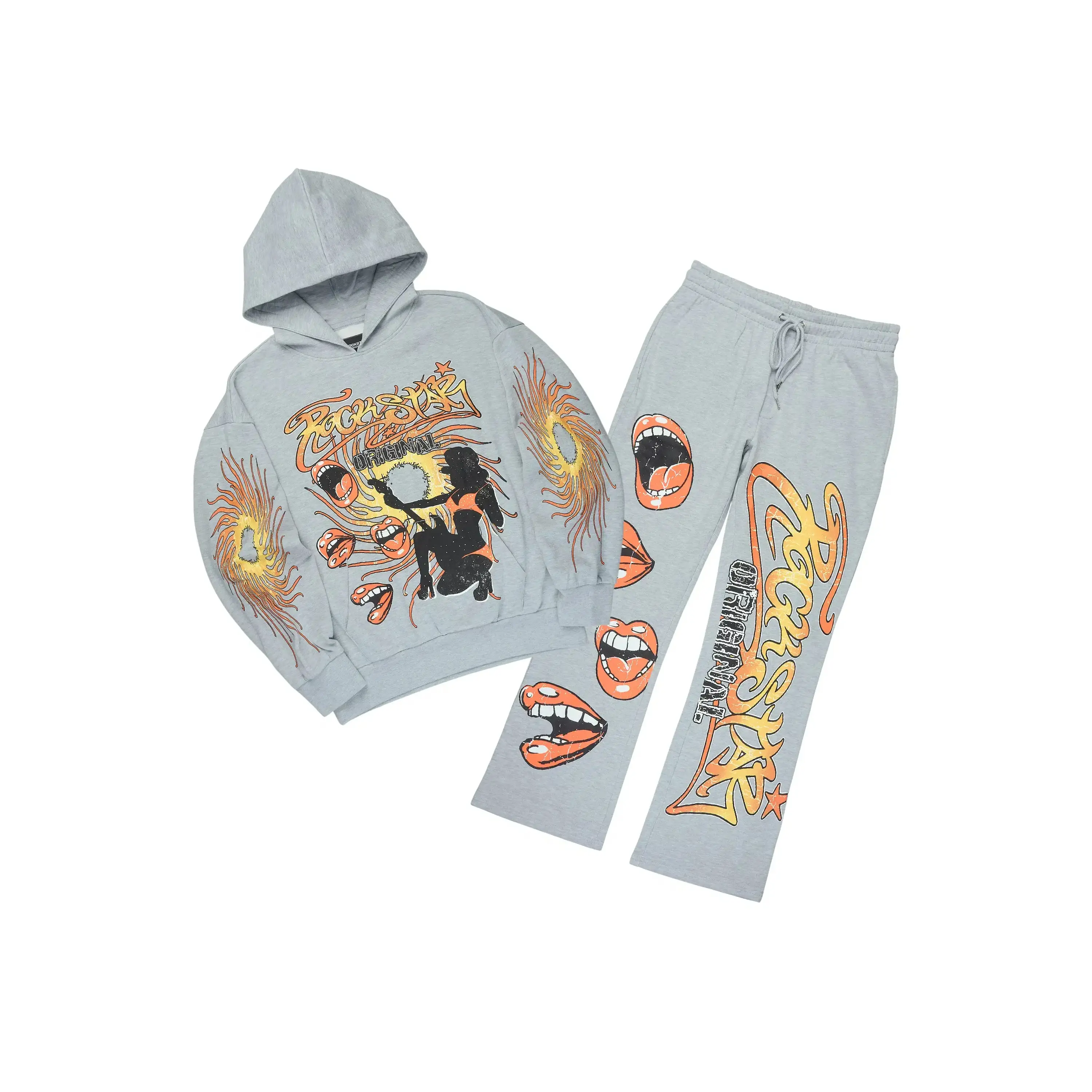 Rock n Roll Heather Grey Hoodie/Baggy Pant Track Set