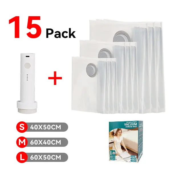 Travel Space Saver Vacuum Storage Bags (9/15-Pack Box Pack) with USB Rechargeable Electric Pump, Durable Zipper Seal, Lightweight Organizer for Go Out Trips & Luggage (Accepts Compact Packing Needs),dorm room inspo,college dorm essentials,dorm haul