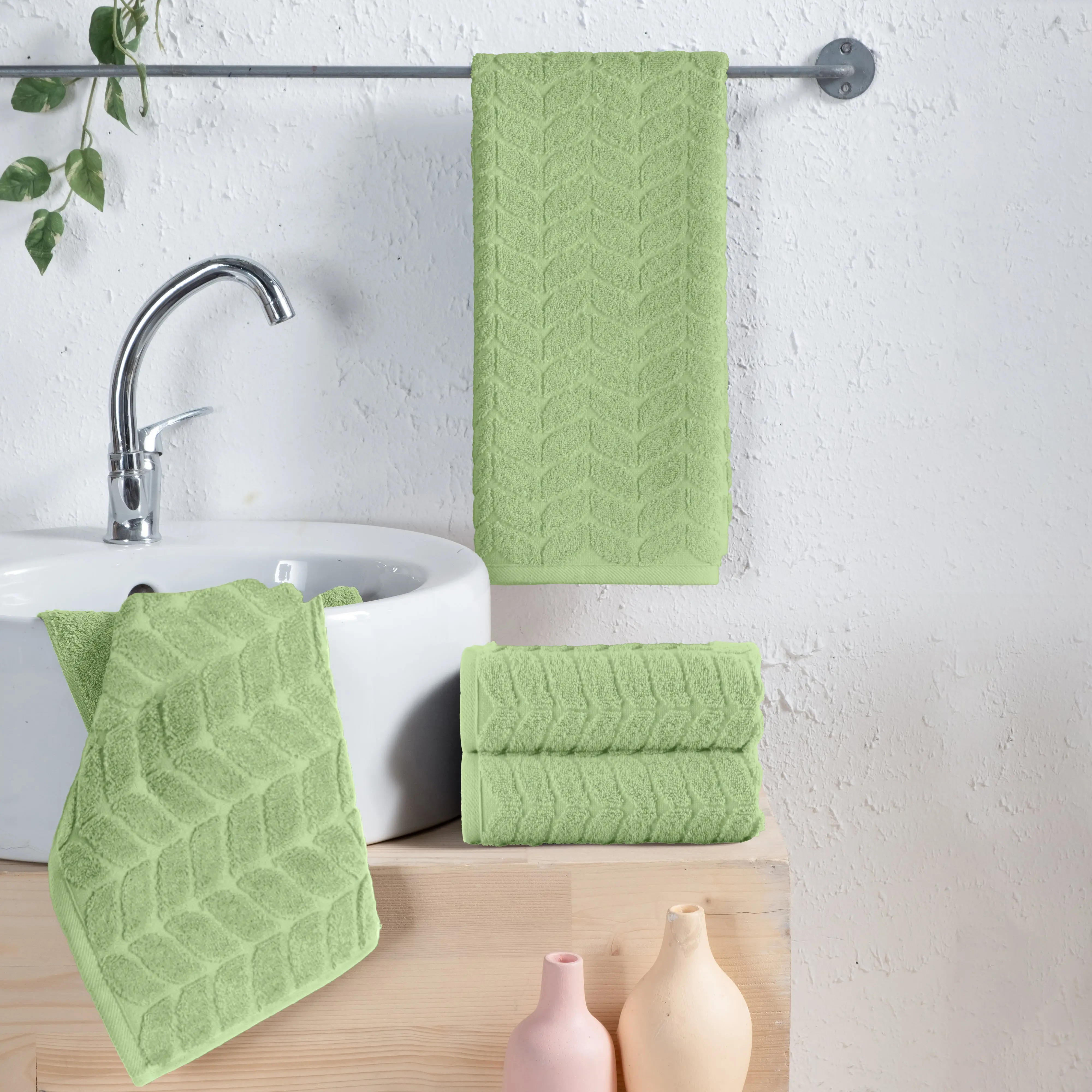 Mocassi 4-Piece Turkish Cotton Braided Premium Absorbent Quick-Drying Fade-Resistant Hotel Quality Decorative Hand Towel Set for Bathroom, 16in x 28in