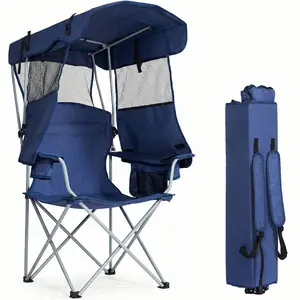 VUFPRYE Foldable Collapsible Folding Beach Chair with Canopy Shade, Cup Holder, Side Pocket - 330 LBS Support for Camp, Beach, Collapsible Folding Chair