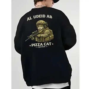 Pizza Cat The Deid T Shirt | Al Udeid Ab Qatar Military Humor Sweatshirt | Pizza Cat Usaf Unisex Hoodie| Veteran Shirt, Unisex Sweater Pullover Tee