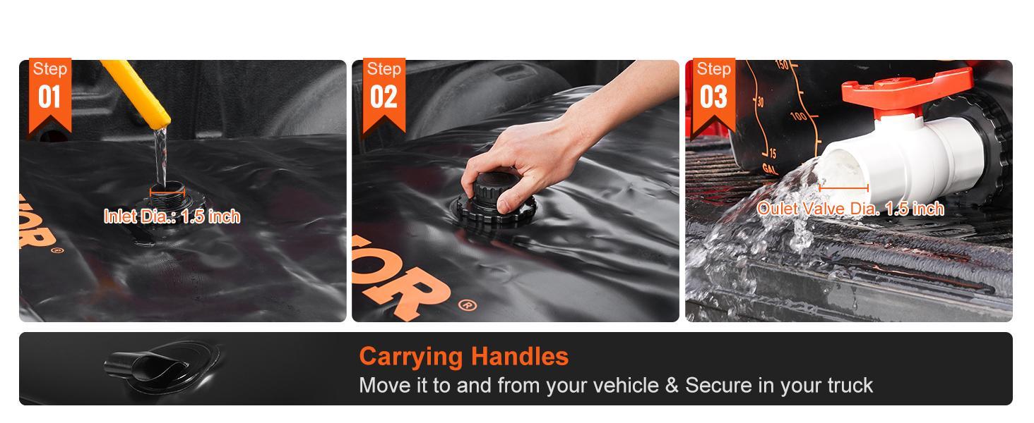 VEVOR Water Tank Bladder, TikTokShopBlackFriday, Max. 143 Gallon Large Capacity, PVC Collapsible Water Bladder Including Spigots and Overflow Kit, Portable Water Storage Bladder for Garden Water Catcher