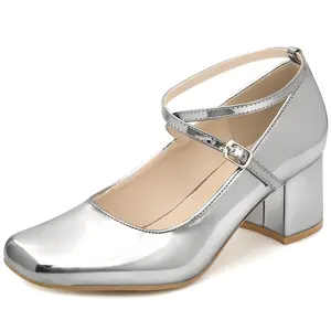 BLISSFUL STEP Mary Jane Square Toe Heels Block Heel Pumps for Women