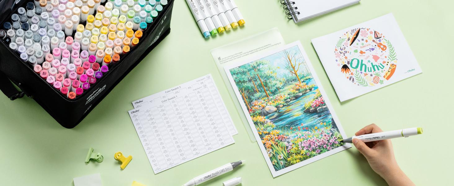 Ohuhu Alcohol Markers: Brush&Fine Dual Tips - 104 Colors & 216 Colors - Double Tipped Art Marker Set for Artists Adults Coloring Sketch Illustration - 104+216=320 - Refillable Ink - Honolulu B Series of Ohuhuart - Women's Day Gift