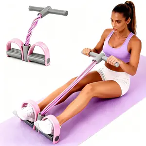 Elastic Pull Rope Pedal Resistance Band with Foot Pedals and Foam Handles, Portable Fitness Exercise Band for Stretching, Yoga, Sit-Up Practice, Home Gym