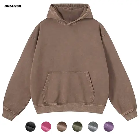 Holafish Women's Oversized Minimalist Basic Acid Wash Hoodie - Ribbed, Kangaroo Pocket, Casual Pullover Sweatshirt, Vintage Loose Fit, Winter Long Sleeve Top