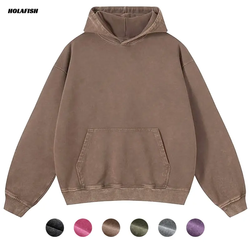 Holafish Women's Oversized Minimalist Basic Acid Wash Hoodie - Ribbed, Kangaroo Pocket, Casual Pullover Sweatshirt, Vintage Loose Fit, Winter Long Sleeve Top