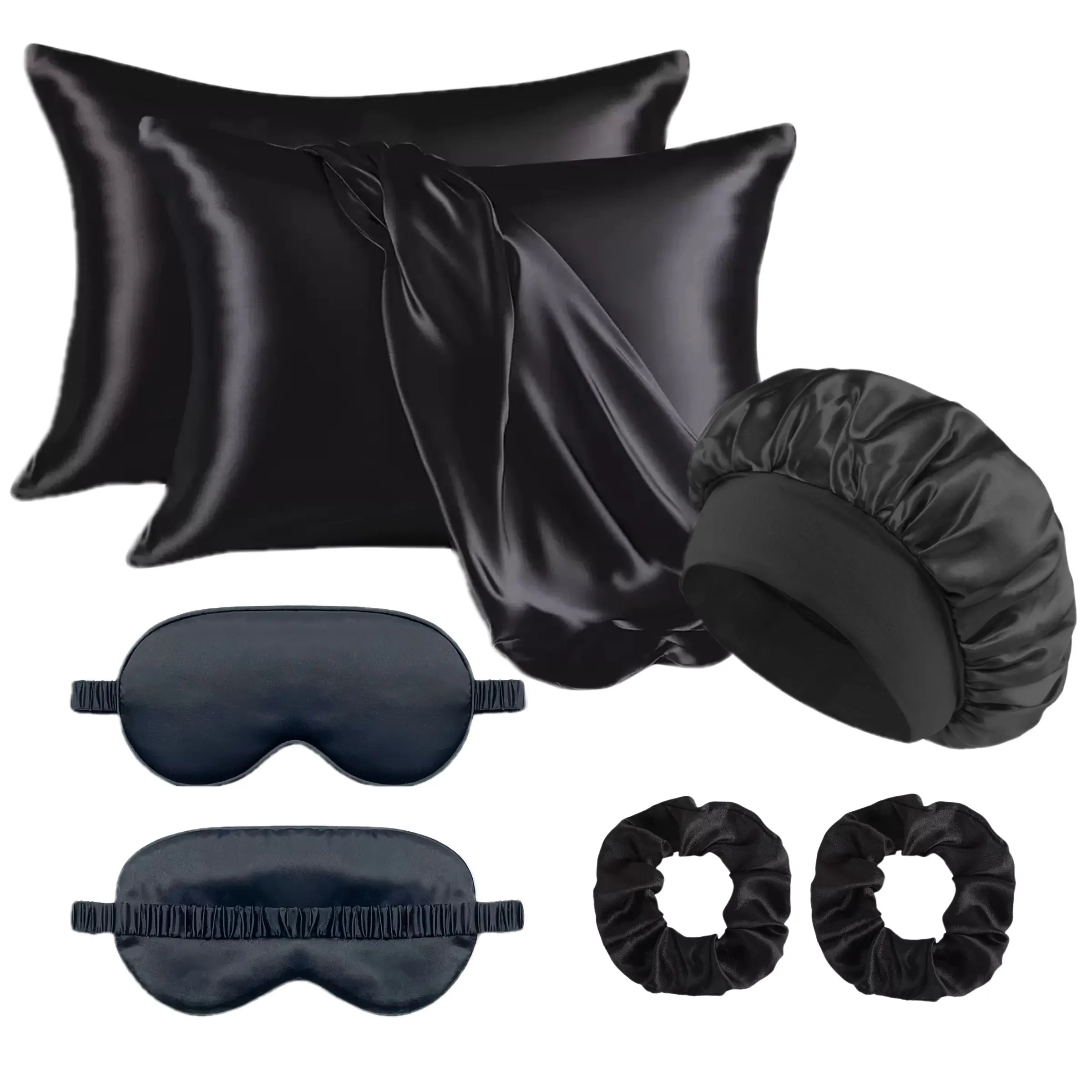 Satin Hair Care Set, Pillowcase + Satin Bonnet + Hair Band, Anti-Frizz, Heatless Styling Tool, Suitable for Curly Long Hair