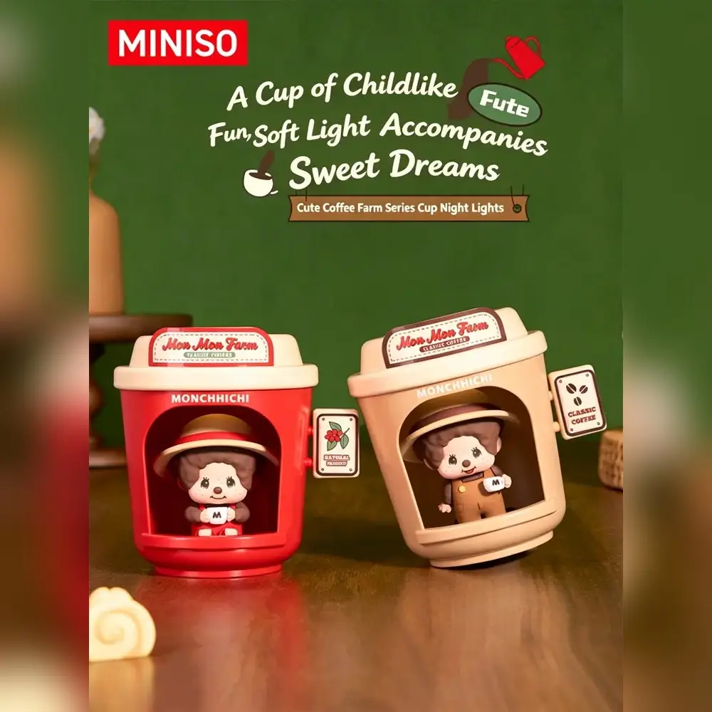 MINISO Monchhichi Coffee Farm Collection Cute Cup Night Light | Soft LED Glow, Bedside Lamp & Room Decor Gift
