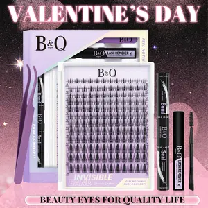 B&Q Fairy Manga Lash Kit l Invisible Band with 144pcs Individual Lashes, C Curl for DIY Lash Extension, Waterproof Long Lasting Valentine Gif