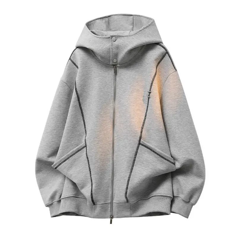 Autumn heavy new deconstructed cardigan hooded long-sleeved sweater, men's retro hoodie jacket, couple loose trend cardigan top,design fashion versatile zipper cardigan jacket, loose casual couple coat,soft and comfortable fabric, suitable for daily wea