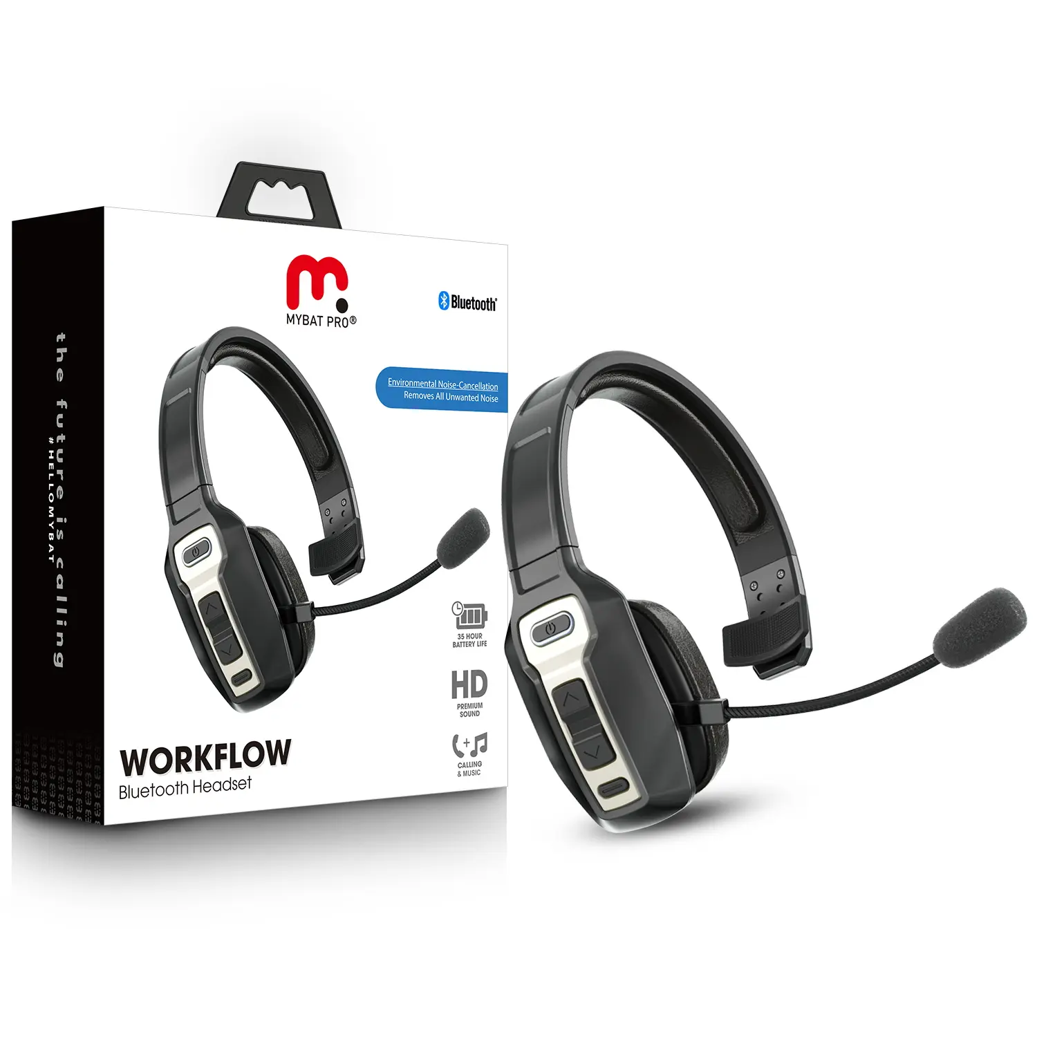 MyBat Pro WorkFlow Battery-Powered Active Noise Cancellation (ANC) Wireless Bluetooth Headphones - Black Electronic Audio Device with Noise-Cancelling Microphone, Active Noise Cancellation Wireless Headphones