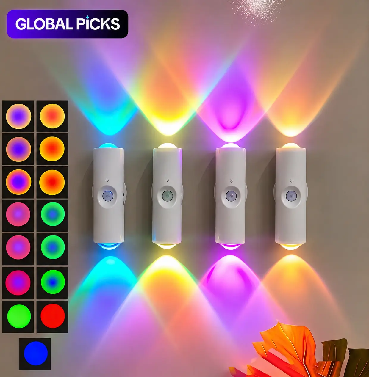 4-Pack Modern Motion Sensor LED Night Lights - Smart Rechargeable RGB Gradient Ambient Wall Lamps, Dimmable Magnetic Stick-On, USB-Charging, Long Battery Life for Room Decor, House Decor, Apartment Accessories