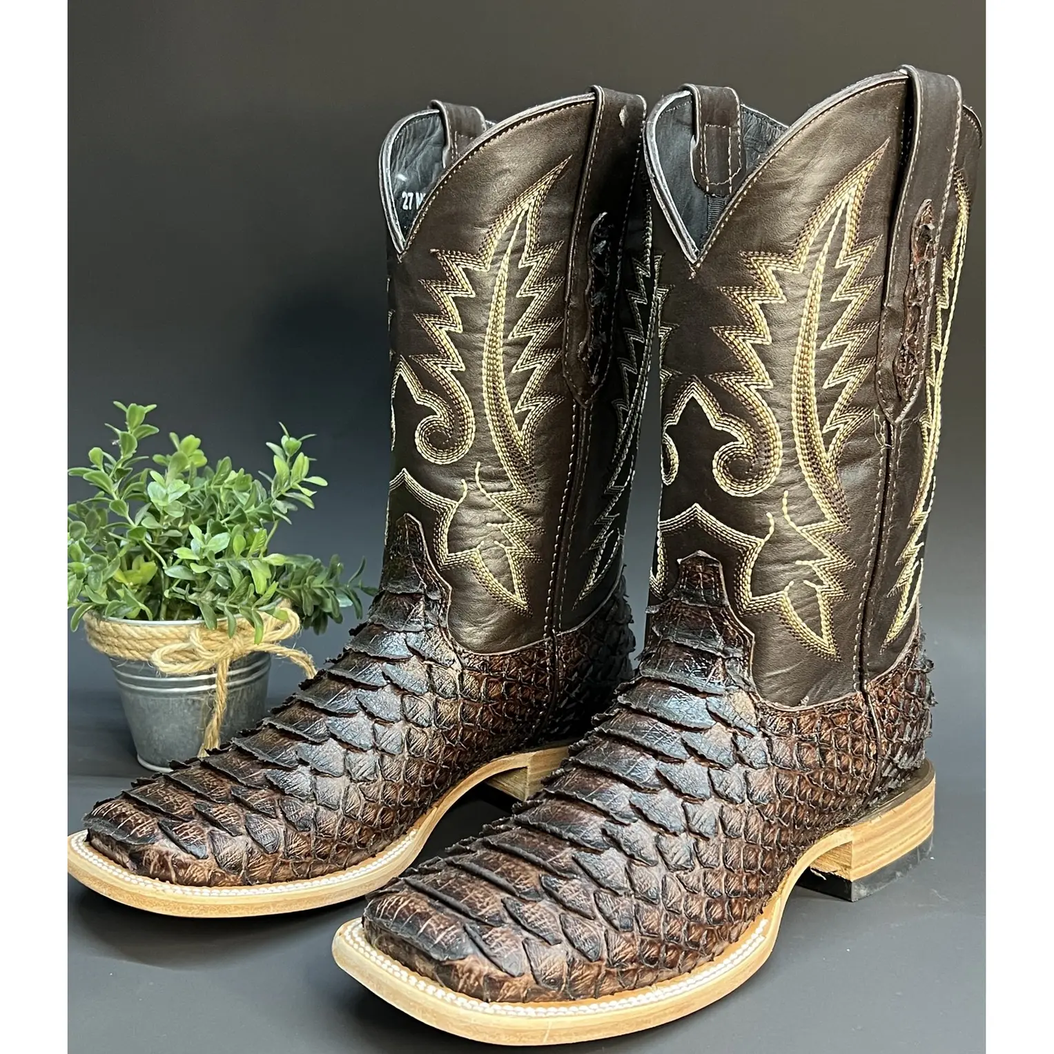 Men's Square Print Jumbo Boots - Brown