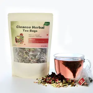 Gut Cleanse Herbal Tea - Caffeine-Free, Non-GMO, Vegan, Flor de Jamaica, 60 Bags with 9 Natural Herbs, Hibiscus, Stevia, Nettle Leaf, Natural Flavor for Gut Health & Digestion