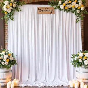 10FTx7FT White Wrinkle-Free Wedding Backdrop Curtain -Silky Washable White Polyester Drapes for Baby Showers Birthday Parties Photography Wedding Receptions-2 Panels 5FTx7FT