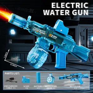【SummerVibes] 2026 New Automatic Electric Water Gun Large Capacity Powerful Spray Super Long Shooting and Lighting Function with USB Charging Cable for Long Life. Durable and Convenient Flame Spray Toy Water Gun.Perfect Gift for Adults and Children