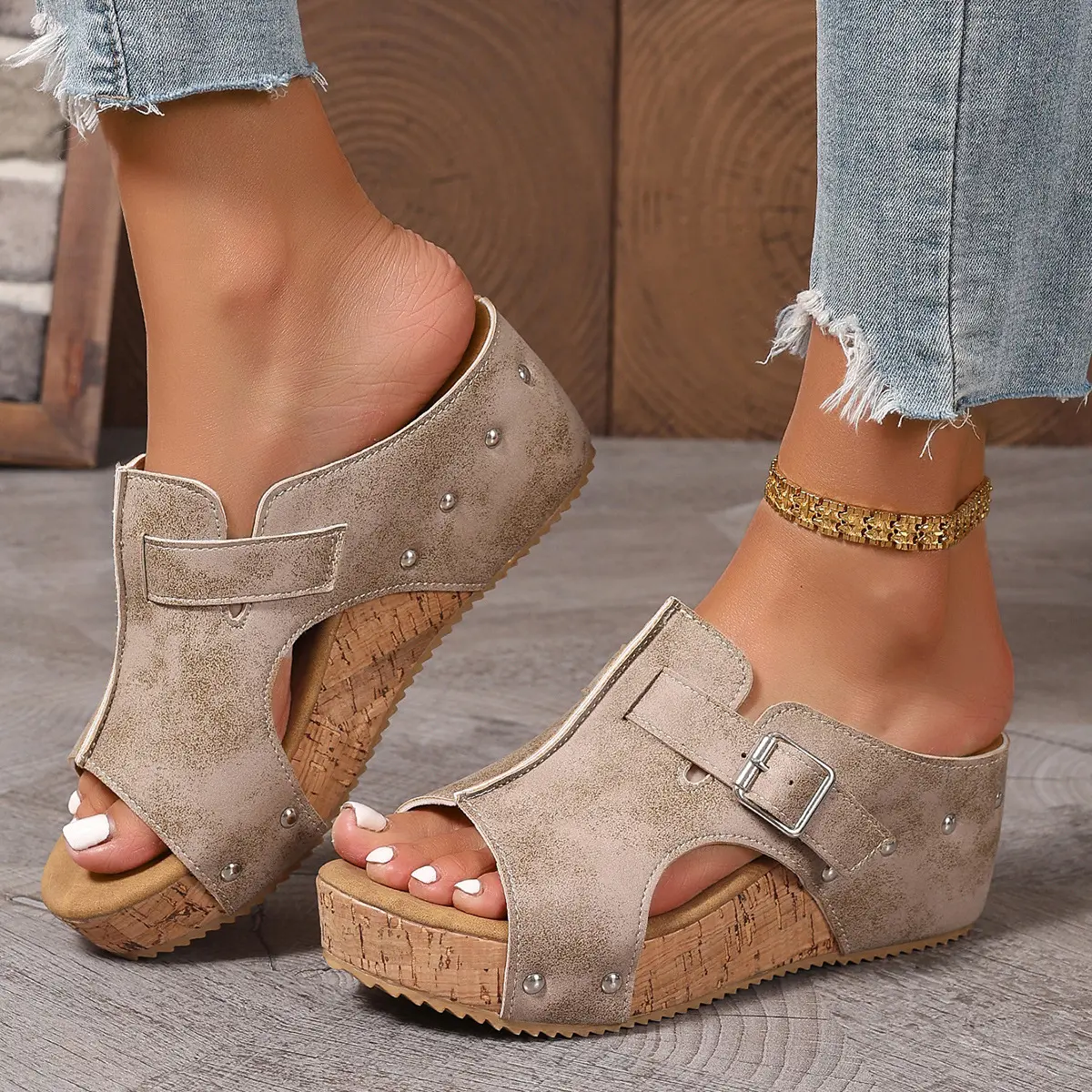 Women's Platform Wedge Sandals - 2.5“Cork Heel, Cushioned Lightweight Comfort Slides, Adjustable Strap, Non-Slip Summer Casual All-Day Wear Shoes tiktokshopbacktoschool