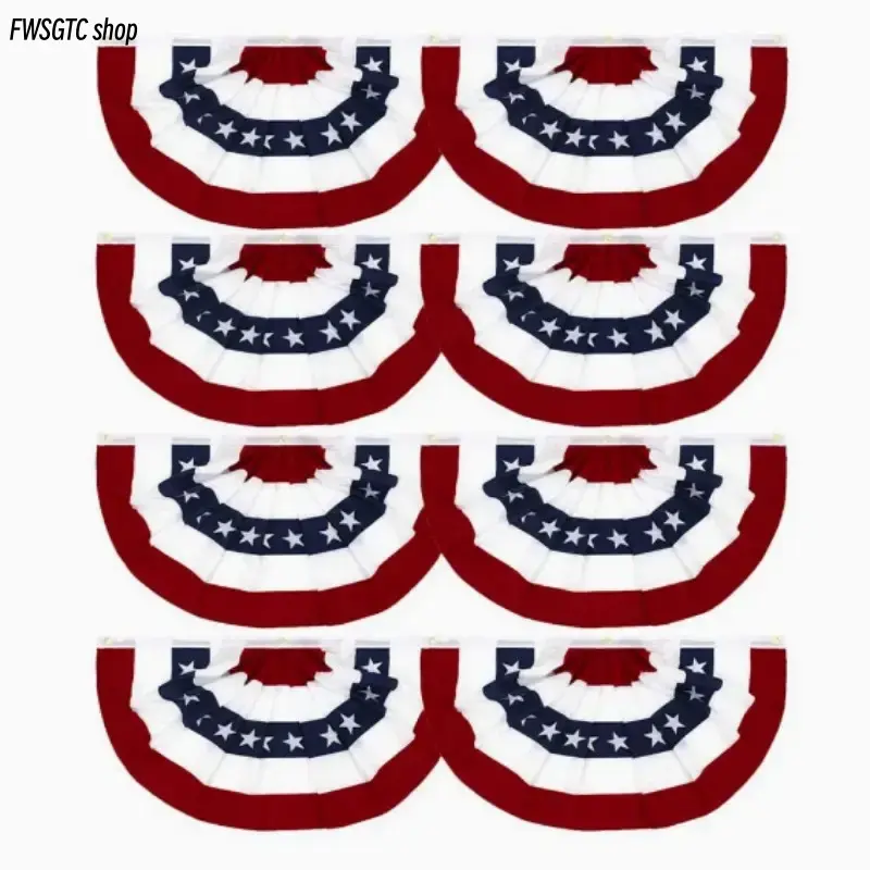 8-Pcs Patriotic Pleated Fan Flag & Banner Set, Canvas Decoration with Metal Eyelets, Easy-Install Versatile Ornaments for 4th of July, Indoor & Outdoor Hanging Use