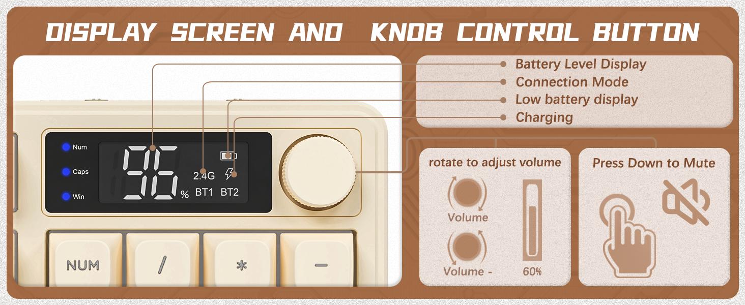 MAMBASNAKE×ZIYOU LANG M96 Wireless Keyboard Creamy Silent Membrane Keyboard with Rainbow Backlight Media Knob LCD Screen Dual Mode-Bluetooth/2.4Ghz,Ball Shape PBT Keycap 94 Key ANSI Layout for Win Mac PC Gamer