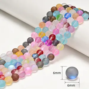 Multi-color Mystic Mermaid Glass Matte Round Beads Size 6mm 8mm 10mm 15.5" Strd