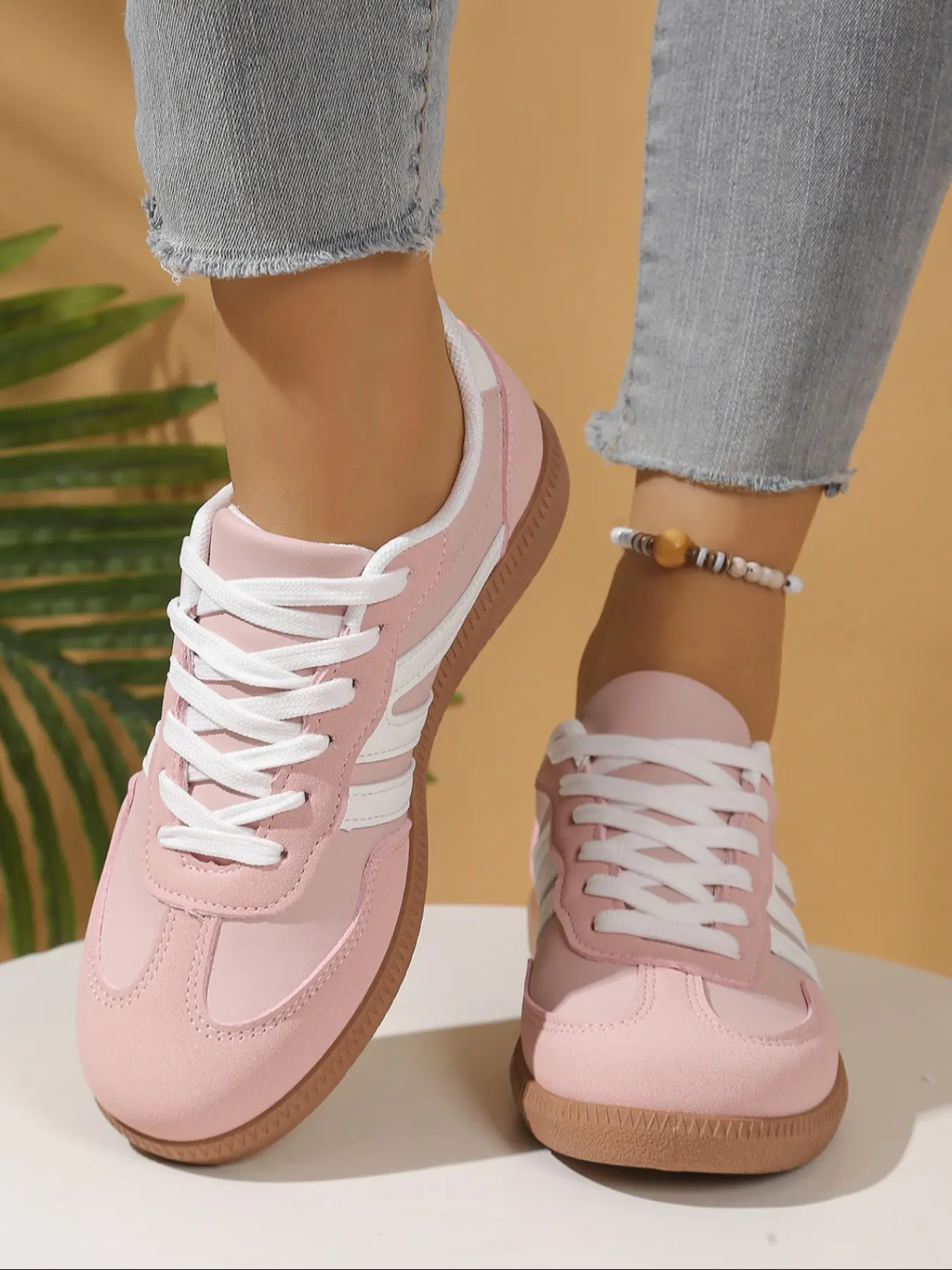 Lucky Step Women's Flat Fashion Low Top Casual Footwear Sneakers, Vintage Classic Casual Lace-Up, Stylish Leather Mesh Tennis Running Walking Shoes