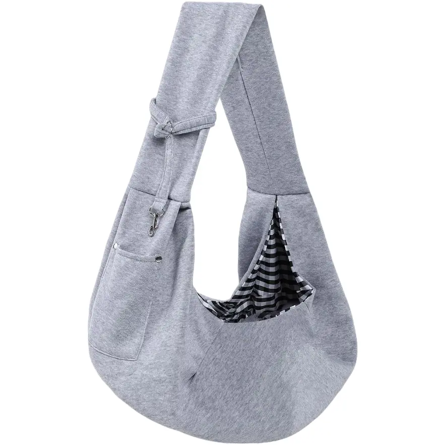 Hands-Free Reversible Animal Carrier Sling for Small Dogs/Cats (Up to 15 lbs) - Soft Breathable Fabric, Thick Shoulder Strap, Easy Access Button, Shopping-Friendly, Phone Pocket On Cozy Wrap-Style Bag for Walking, Daily Outings