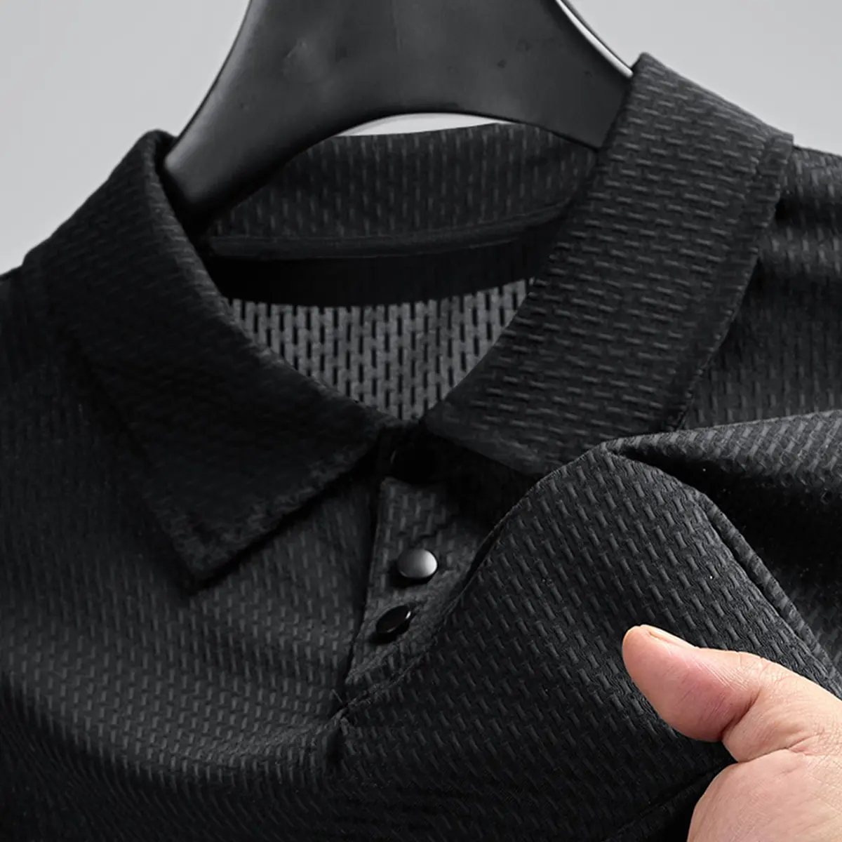 Men’s business casual shirt, quick-dry anti-wrinkle collared short-sleeve T-shirt, summer solid color breathable commuter multifunctional top