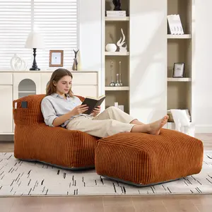 Big Bean Bag Chair for Adults Lounger Large Bean Bag Sofa Memory Foam Filled Corduroy Fabric with Ottoman Ergonomic Support for Living Room Bedroom Balcony