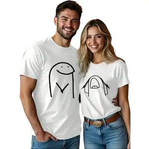 Matching Couple T-Shirts Playful Cartoon Character Print 100% Cotton Slim Fit Round Neck Short Sleeve Tees For Him & Her Spring Summer Casual Wear Romantic Gift For Couples