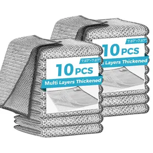 2 Layers Non Scratch Wire Dish Cleaning Supplies 10PCS - Wire Dishwashing Rag Home Essentials-Reusable Steel Wool Scrubber Washcloths,Kitchen Towels and Dishcloths Set for Pans Sinks & Cookware