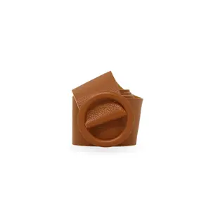 Italian Leather Belt with Round Buckle- Brown