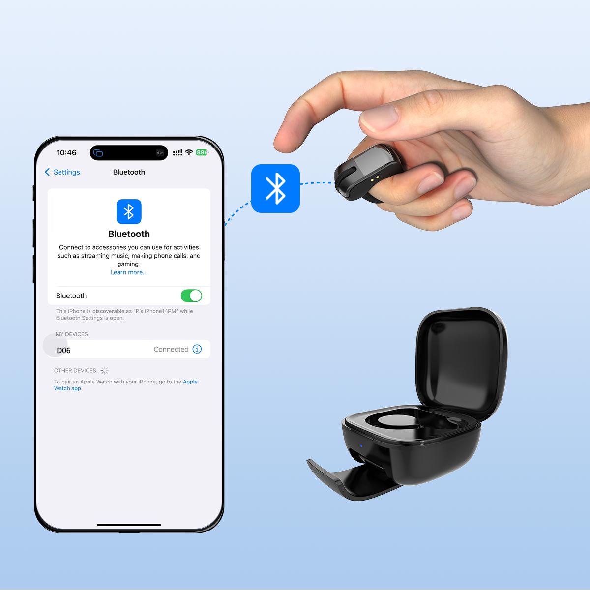 Bluetooth+2.4G Remote Control Scrolling Finger Ring Air Mouse with Touchpad for TikTok, Wireless Clicker, Video Scroller, Page Turn for Kindle APP, Presenter Remote, Selfie, Rechargeable, Remote Mice for Android iOS & PC Laptop Mac Tablet Computer Black