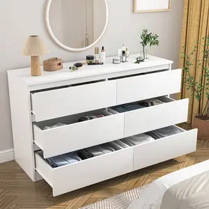 Modern 6 Drawer Dresser Chest of Drawers, Wide Bedroom Storage Cabinet with Large Capacity, Waterproof MDF, Metal Slides & Anti‑Tip Kit for Clothes in Living Room