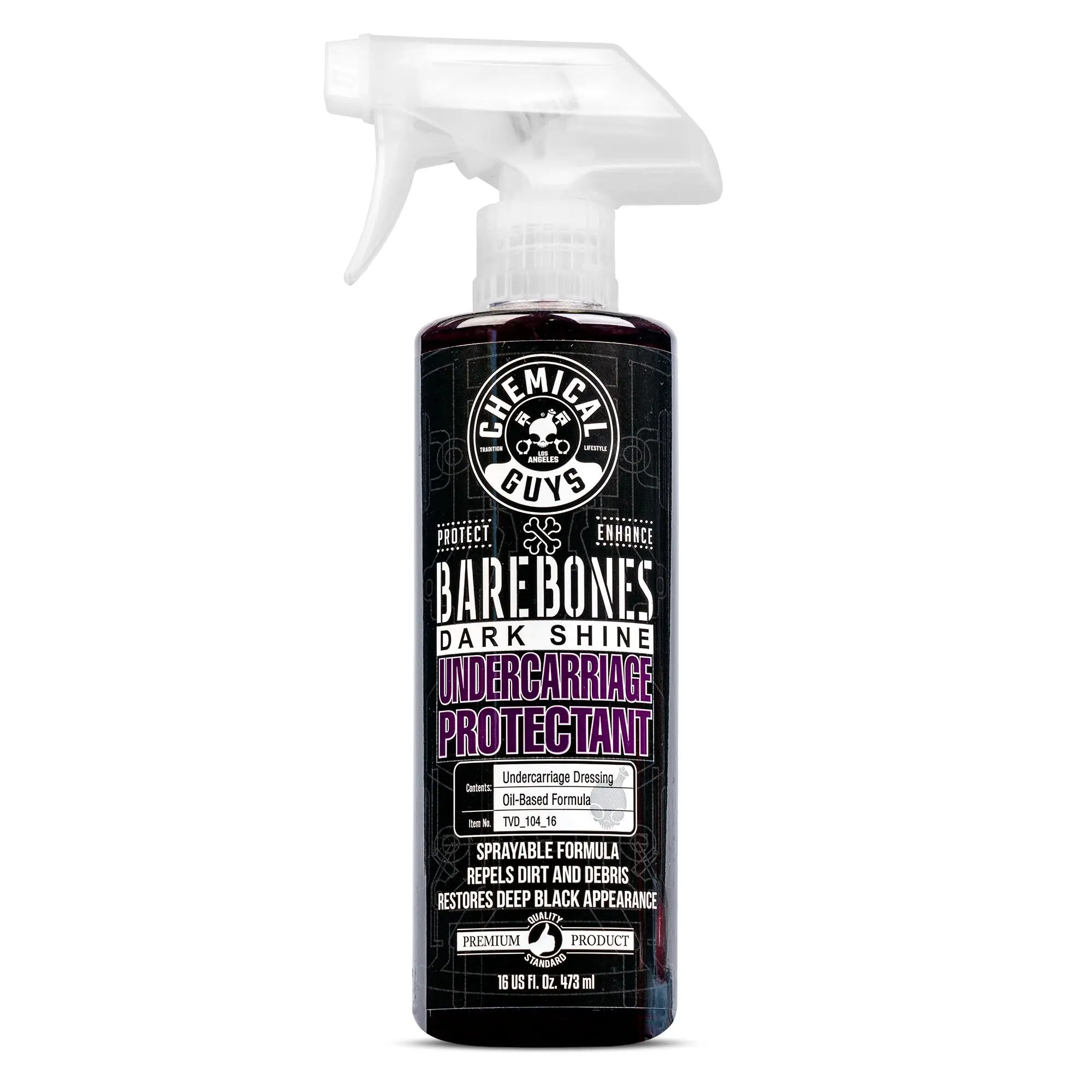 Chemical Guys Bare Bones Undercarriage Spray - Premium Oil-Based Dressing for Cars, UV Protection, Dry-to-Touch Long-Lasting Dark Shine, Automotive Detailing Product