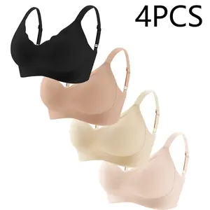 Women's Seamless Wireless Bras 4-Pack - Supportive Full Coverage Push Up Bras with No Underwire Breathable Womenswear Adjustable Flat Straps Light bra jelly bra Flat   perfect gift for Mom,
