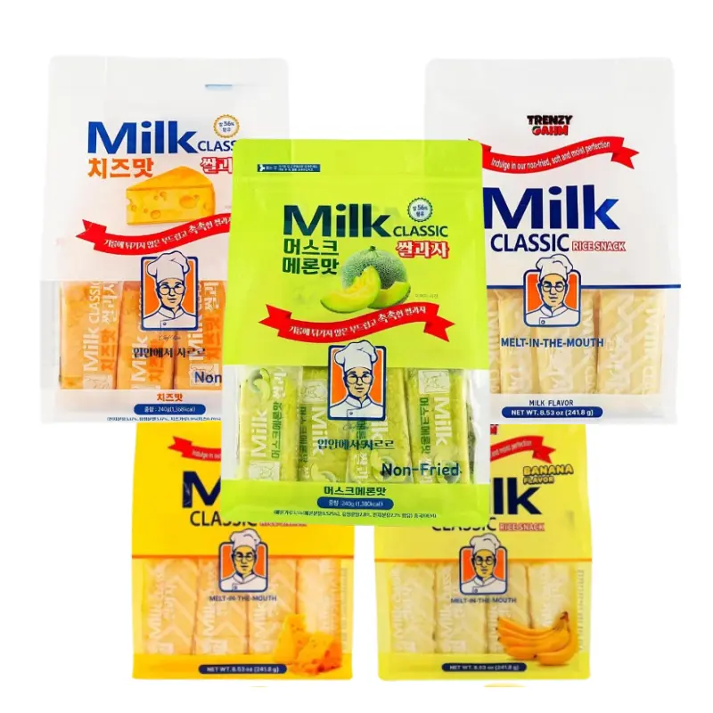 Value Set, TRENZY GAHM Korean Milk Rice Crackers Cheese/Banana/Milk/melon Flavor Snack - Healthy Non-Fried Fluffy Crispy Treat Melt in The Mouth Individual Packet | Rich & Creamy | Light & Crispy | Trending in Korea