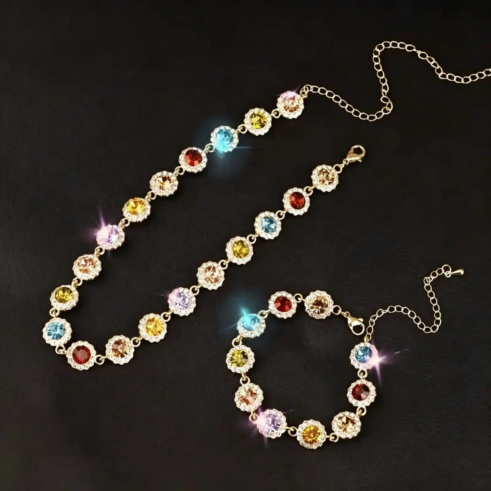 Stylish & Unique Colorful Zircon Bracelet & Necklace Set — The Perfect Holiday Gift — Premium Women's Jewelry Set